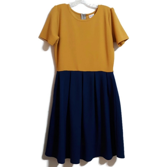 LulaRoe color block Amelia pockets XL blue gold - Picture 1 of 7